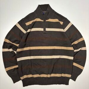 Brown Denver Hayes Knit Quarter Zip Striped Sweater - Size XL